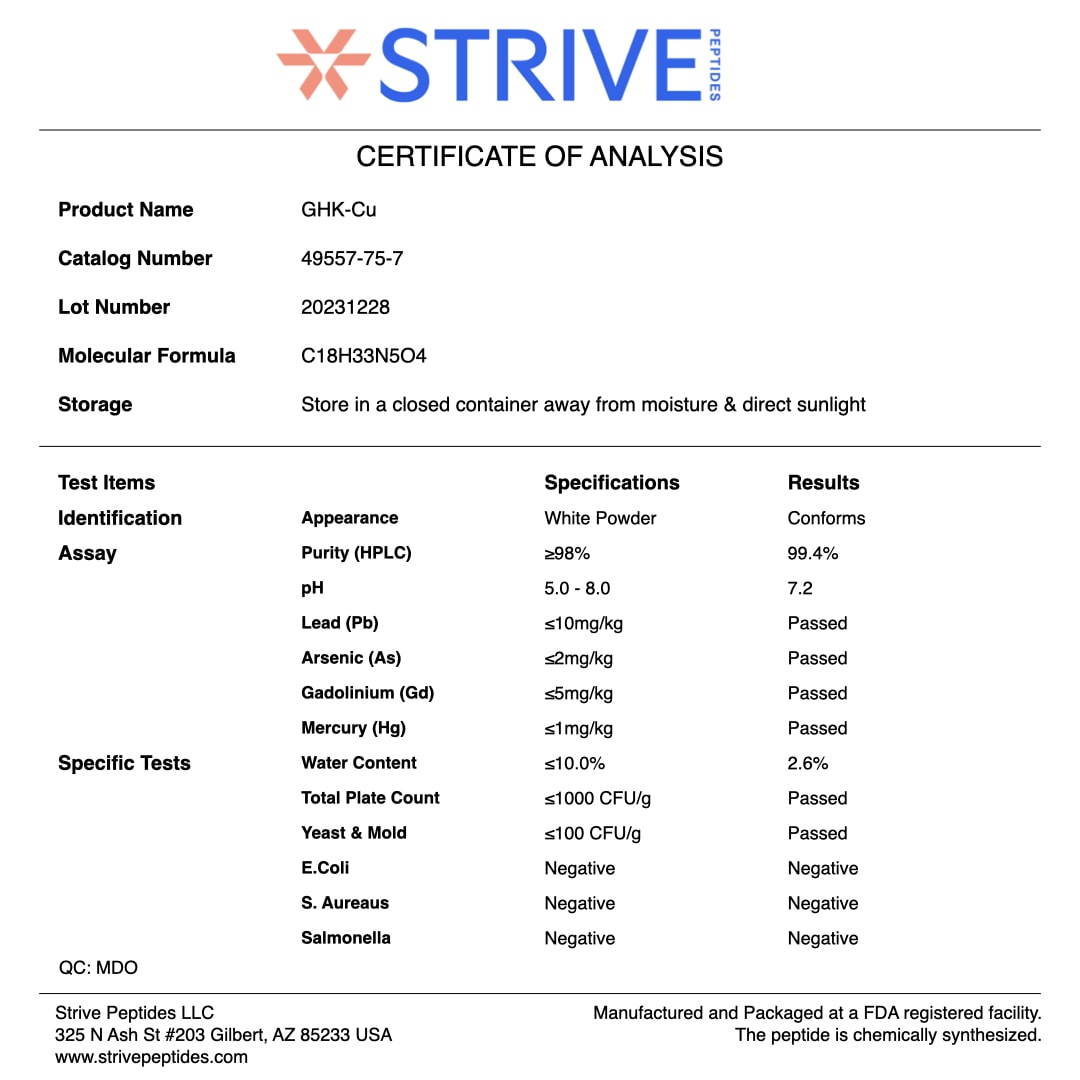 GHK-Cu Certificate of Analysis | Strive Peptides