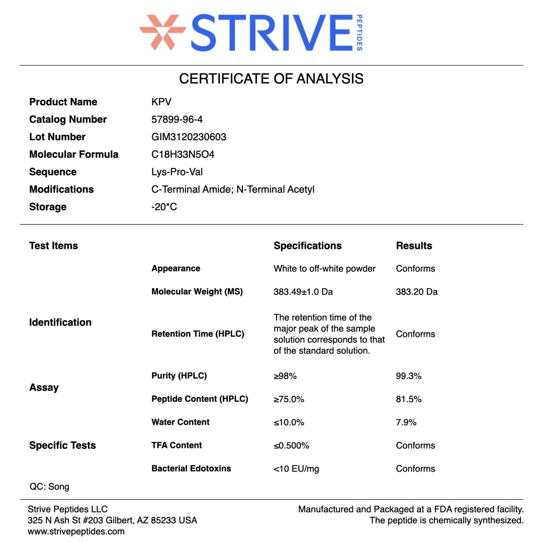 KPV Certificate of Analysis | Strive Peptides