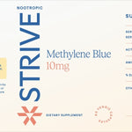 The full label for Methylene Blue 10mg from Strive Peptides
