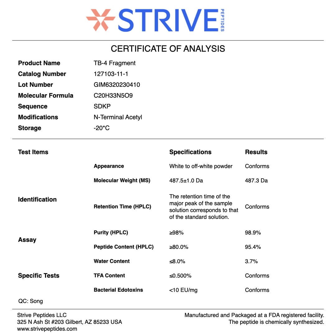 TB-4 Frag Certificate of Analysis | Strive Peptides